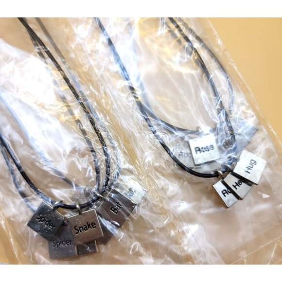 Chattitudes Metal & Leather Text Word Charm Necklace Set Of 6 jj3557 - Picture 6 of 7